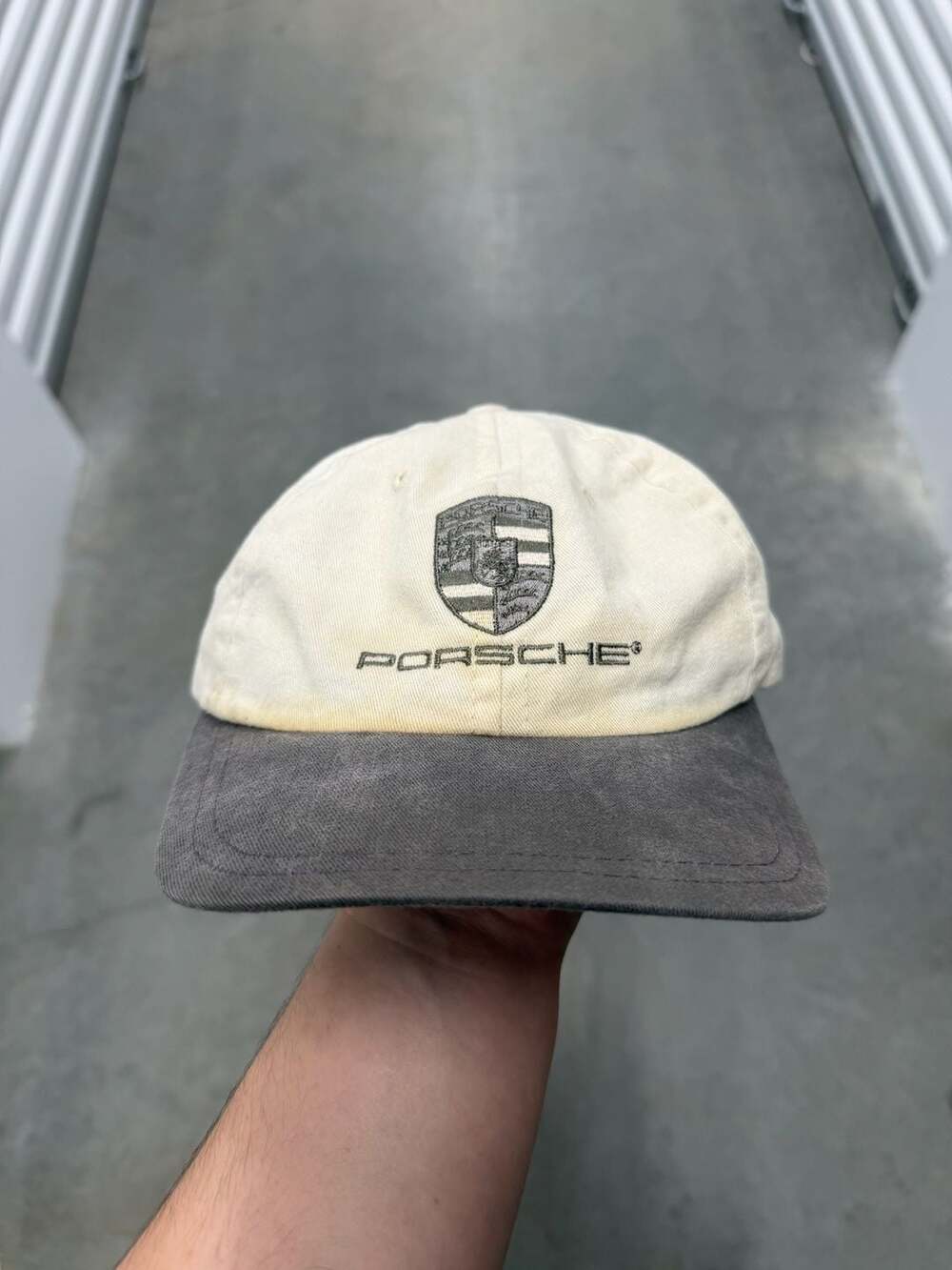 90s Vintage Porsche Two-Tone Grey & Beige Adjustable Dad Hat One Size